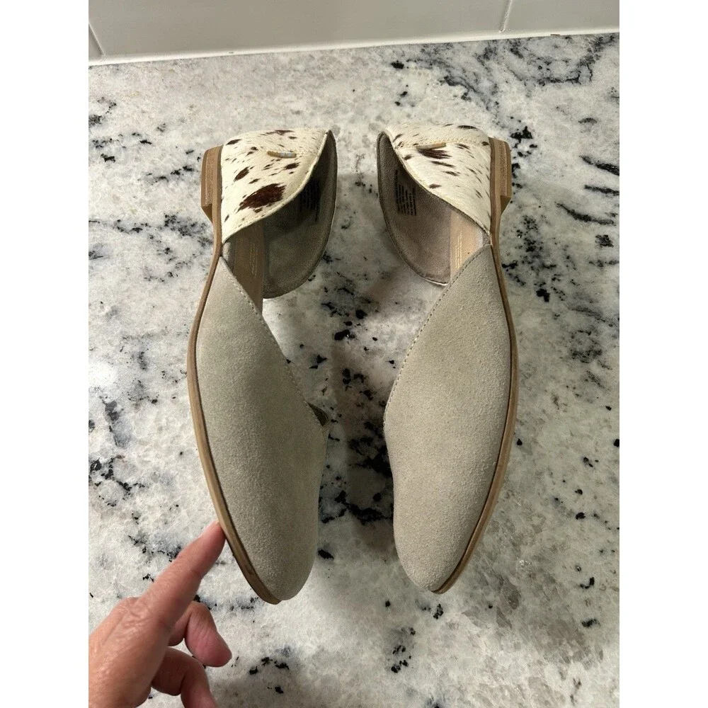 TOMS Julie D'Orsay Flats in Taupe Suede & Cow Hair Size 8 Western Preppy Casual